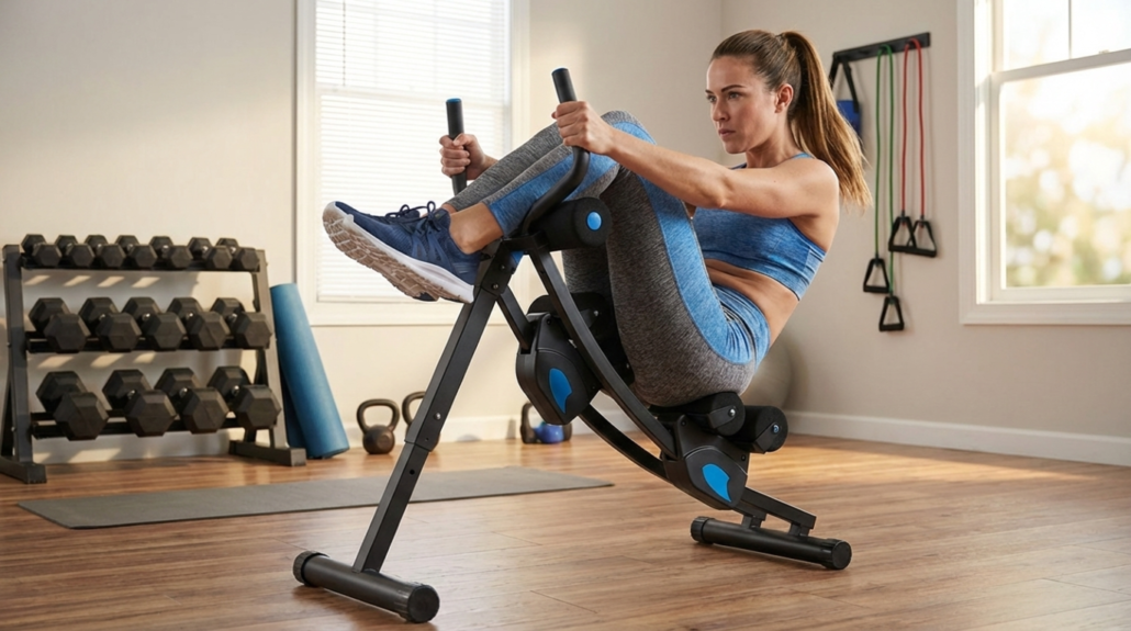 Woman doing exercises on Ab Workout Machine at home