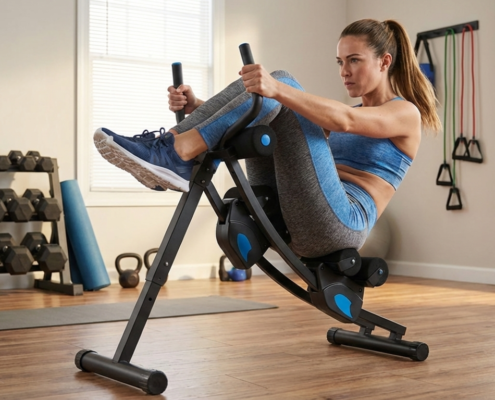 Woman doing exercises on Ab Workout Machine at home